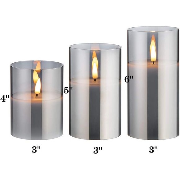 Grey Glass Flameless Candles with Remote Battery Operated Flickering LED - Picture 2 of 6